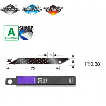 Леза сегментні Premium 9мм TAJIMA Acute Angle Razar Black Blades CB39RB кут нахилу 30°, 10 шт.
