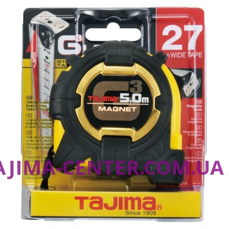 Рулетка будівельна ударостійка, екстра стрічка, TAJIMA G3 LOCK 27, G3GLM27-50EB-EUR - 5м×27мм