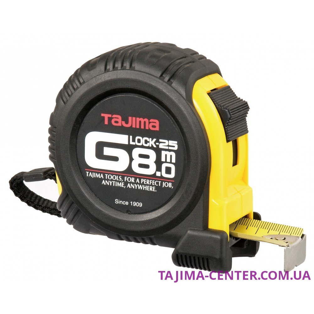 Рулетка будівельна ударостійка TAJIMA G-LOCK, GL25-80EB-EUR - 8м×25мм